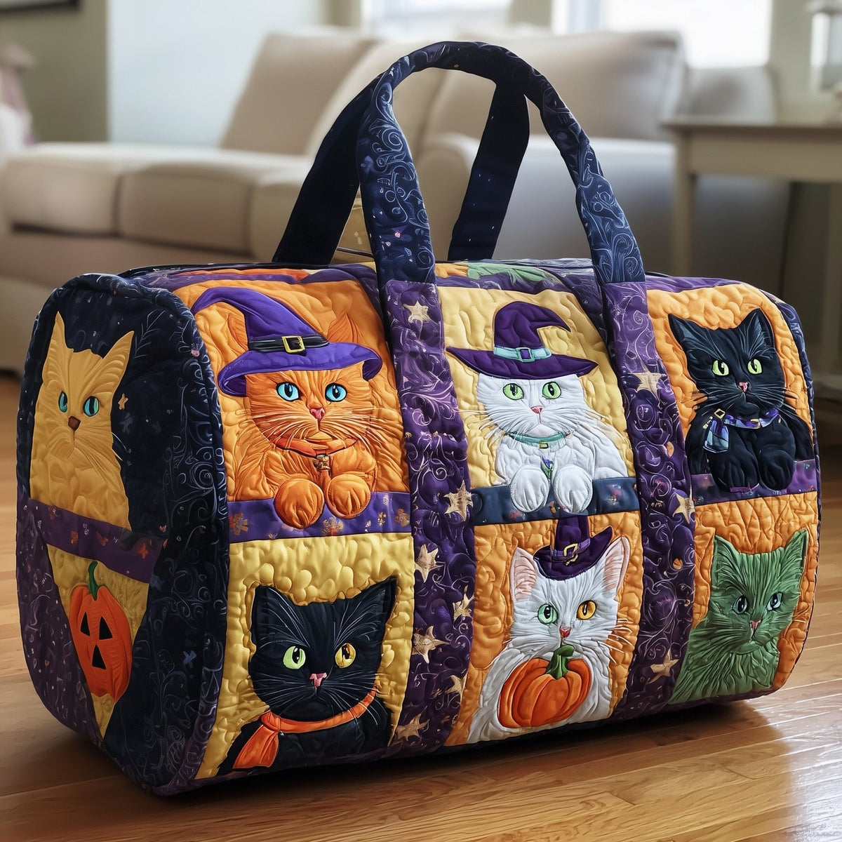 Halloween Cat Quilted Duffle Bag printed duffle bag