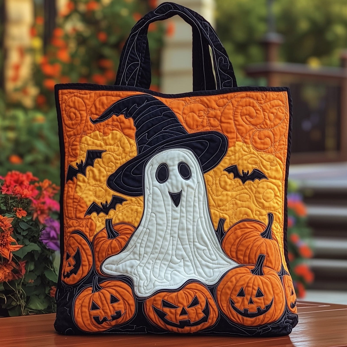 Halloween Charm Quilted Tote Bag printed tote bag