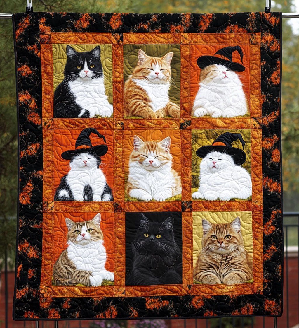 Halloween Feline Quilted Blanket printed blanket