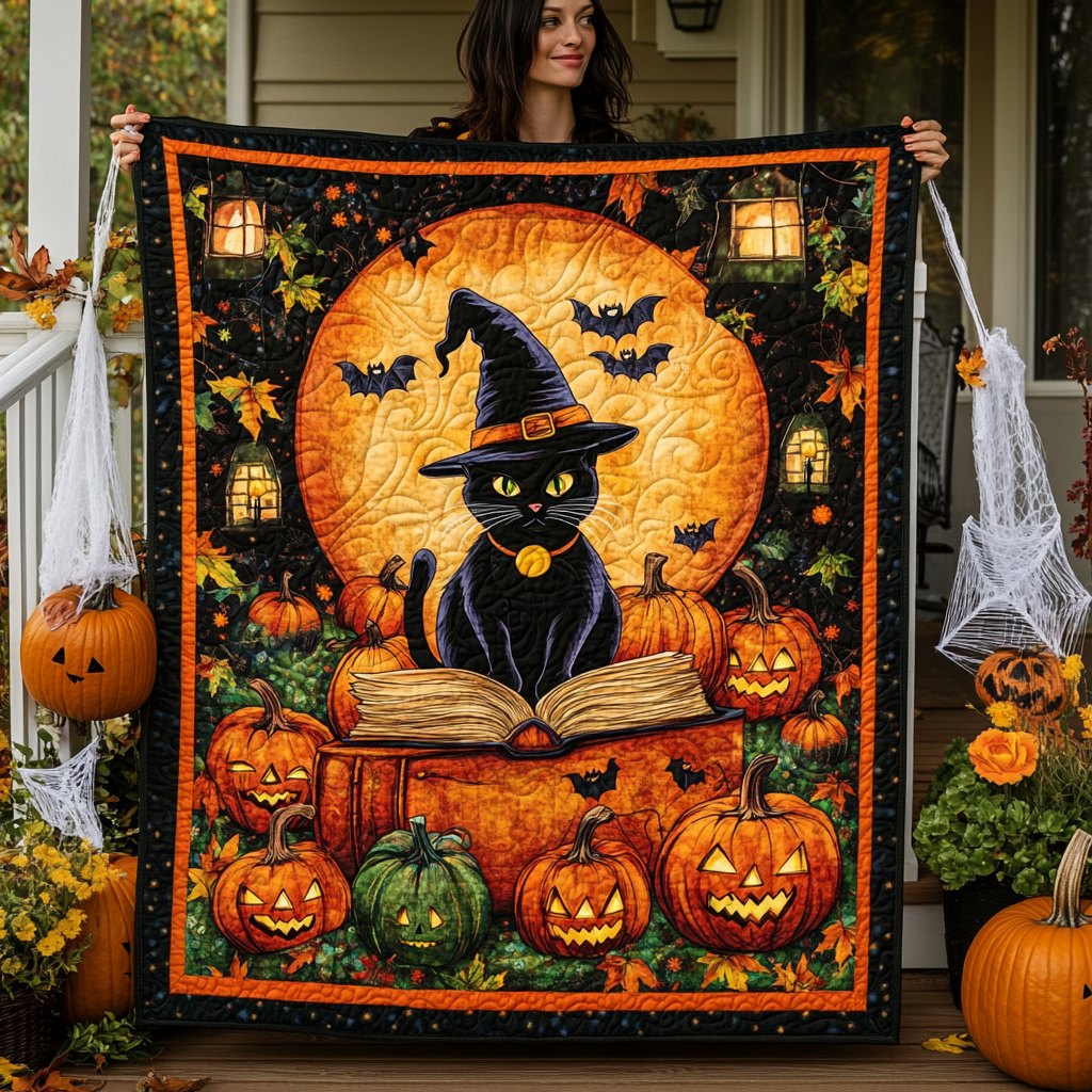 Halloween Feline Quilted Blanket printed blanket