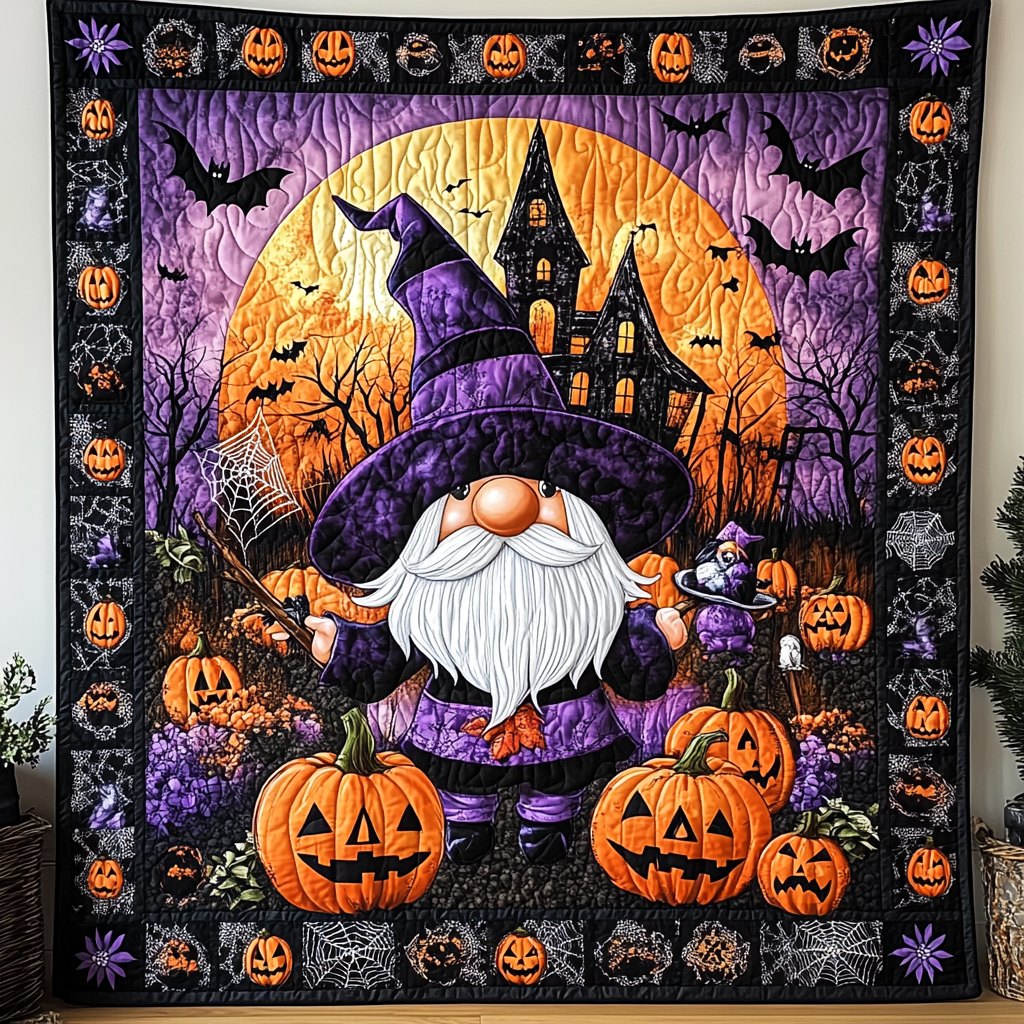 Halloween Gnome Quilted Blanket printed blanket