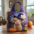 Halloween Highland Cow Quilted Tote Bag printed tote bag