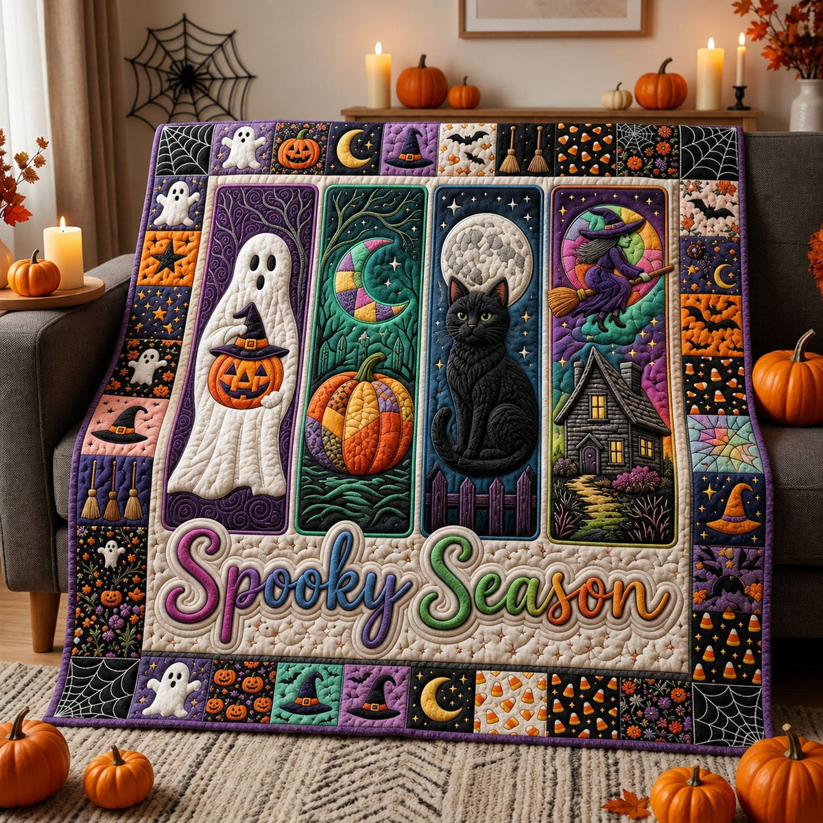 Halloween Neon Quilted Blanket printed blanket