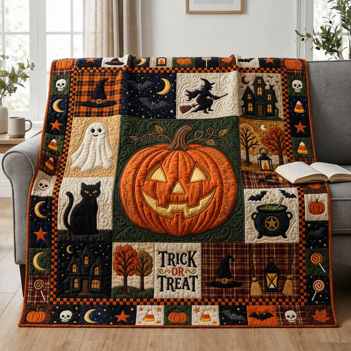 Halloween Patchwork Quilted Blanket printed blanket