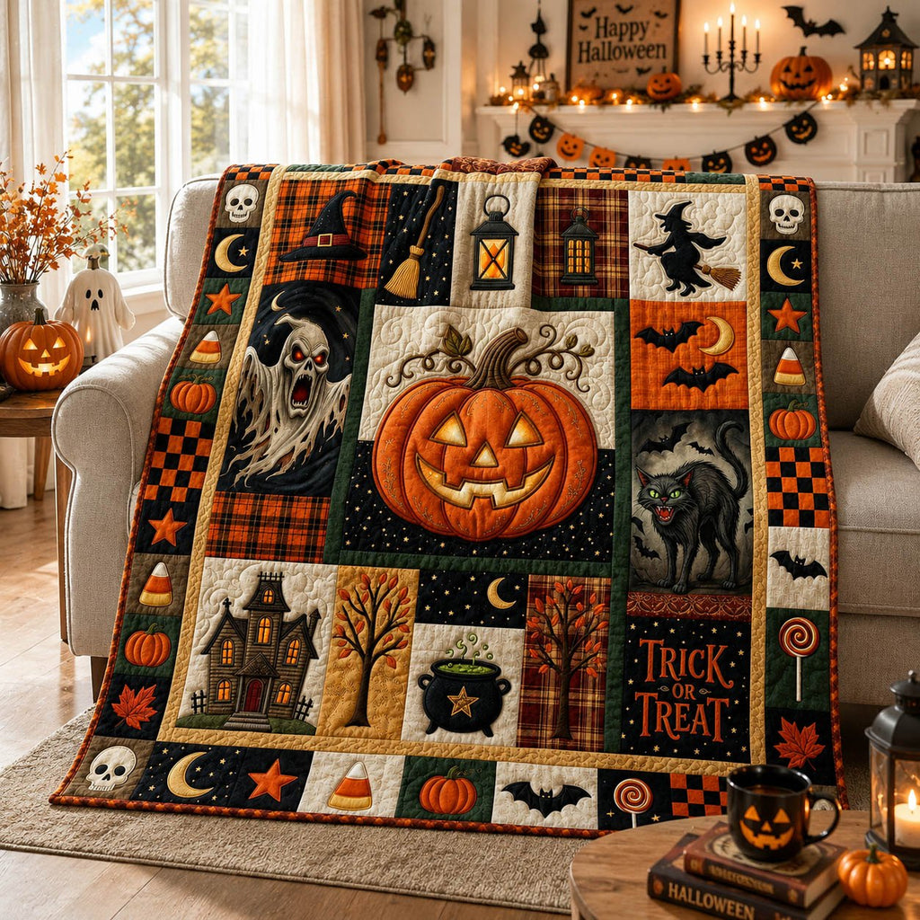 Halloween Patchwork Quilted Blanket printed blanket