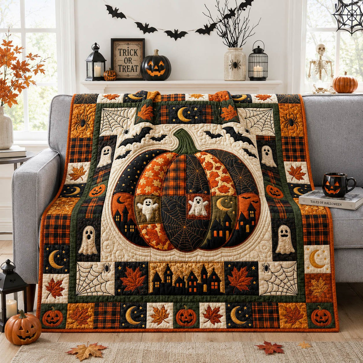 Halloween Patchwork Quilted Blanket printed blanket