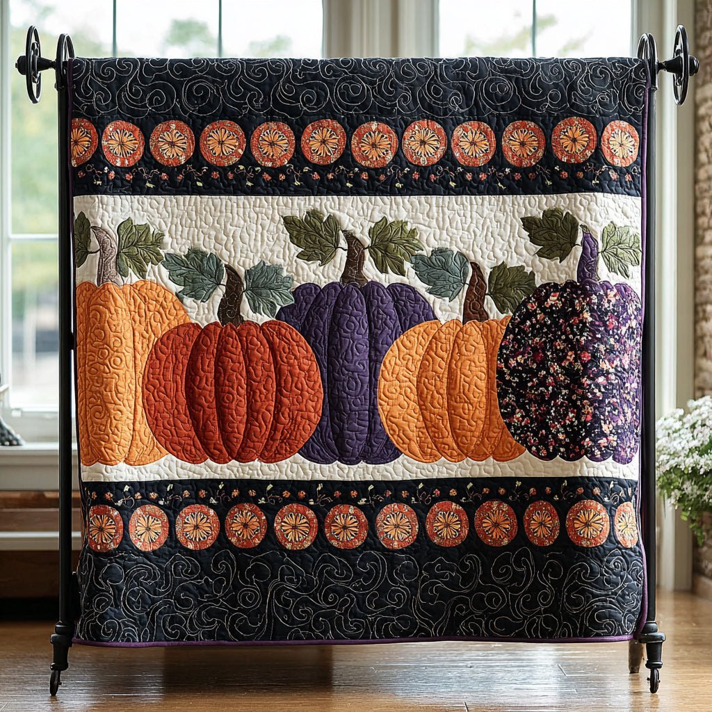Halloween Pumpkin Lineup Quilted Blanket printed blanket