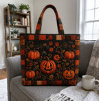 Halloween Pumpkin Patchwork Garden Quilted Tote Bag printed tote bag