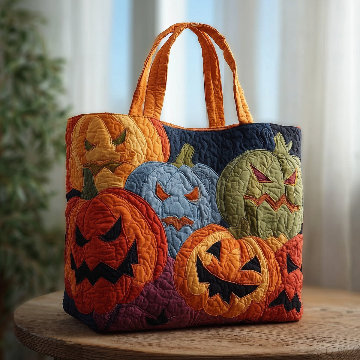 Halloween Pumpkin Quilted Tote Bag printed tote bag