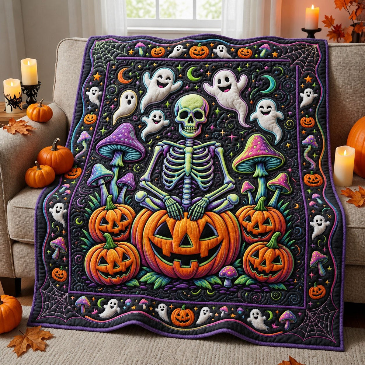 Halloween Skeleton Quilted Blanket printed blanket