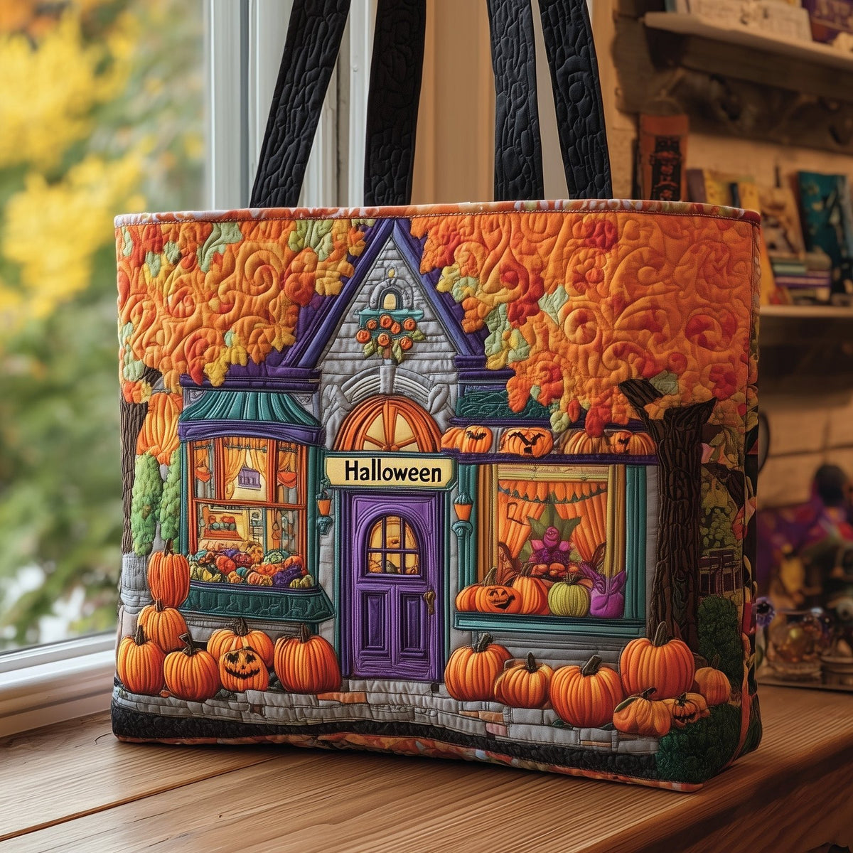 Halloween Store Quilted Tote Bag printed tote bag