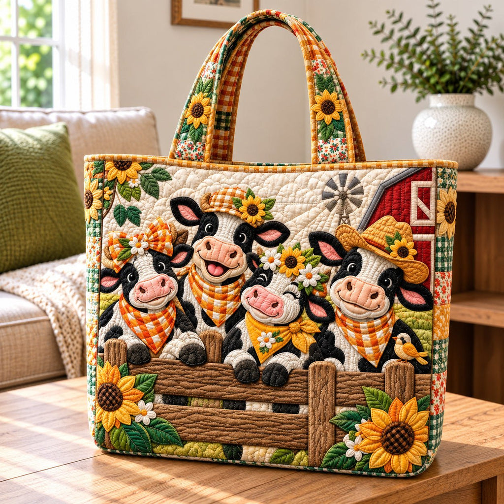 Happy Cow Quilted Tote Bag printed tote bag