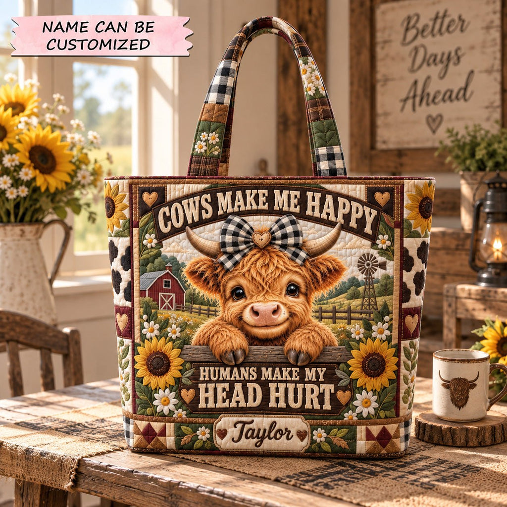 Happy Farm Cow Quilted Tote Bag QTCUZ printed tote bag