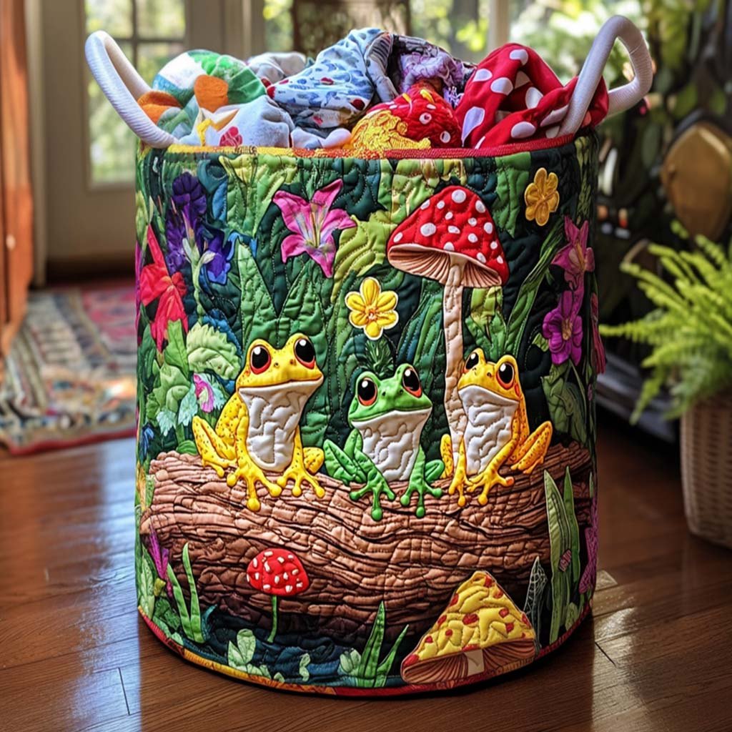 Happy Frogs Quilted Laundry Hamper printed laundry hamper