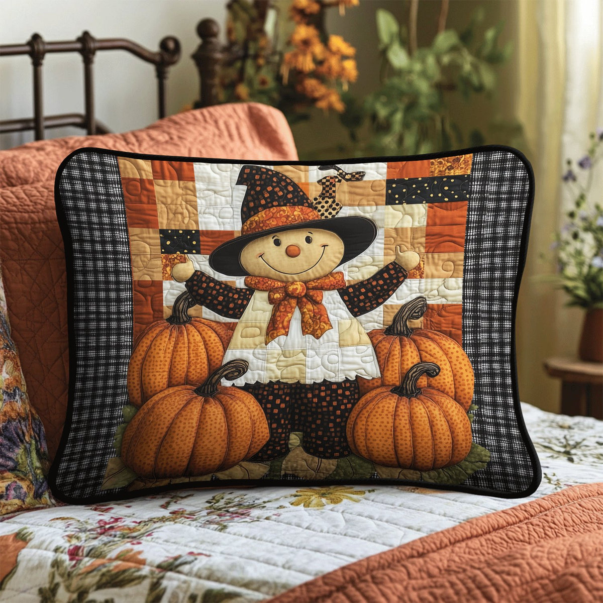 Happy Harvest Scarecrow Quilted Bedding Cushion Cover printed cushion cover
