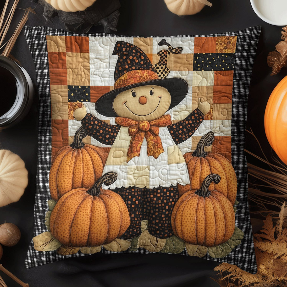 Happy Harvest Scarecrow Quilted Cushion Cover printed cushion cover