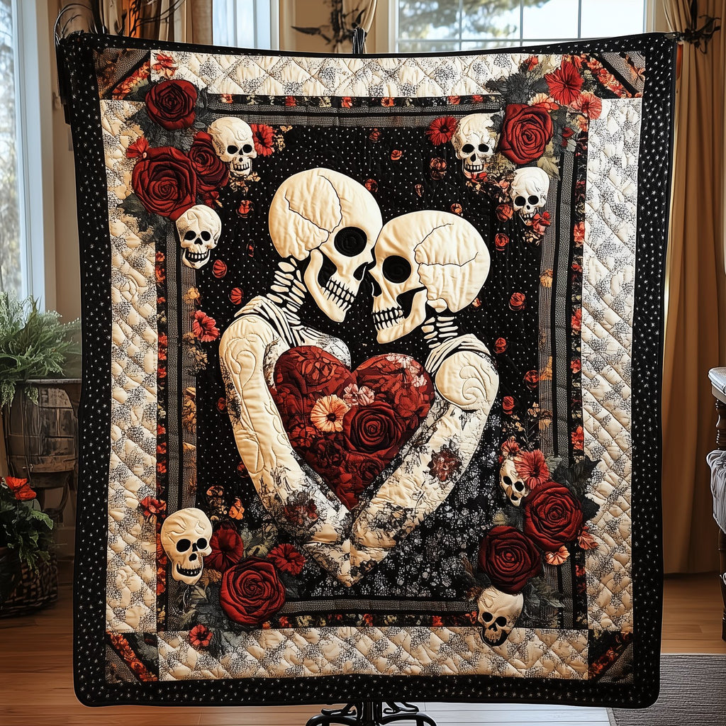 Happy Skull Couple Quilted Blanket printed blanket