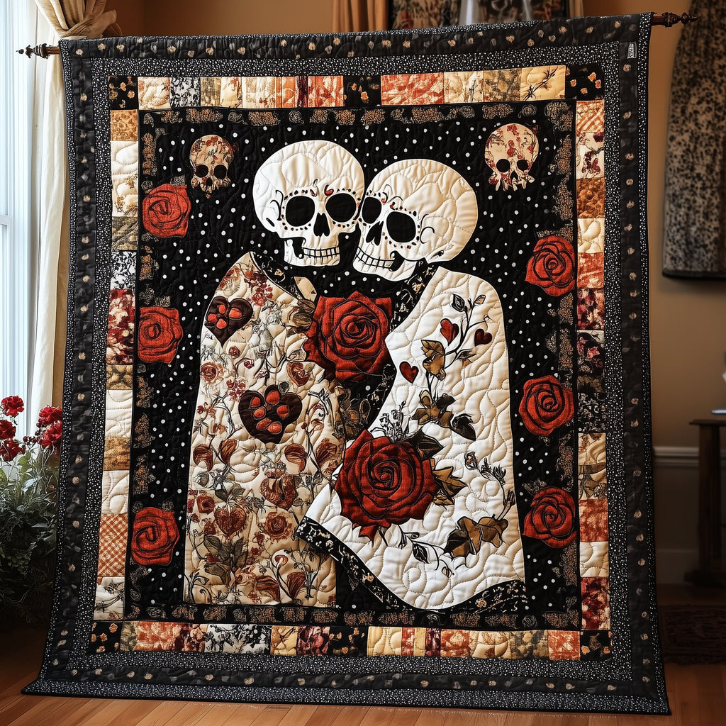 Happy Skull Couple Quilted Blanket printed blanket