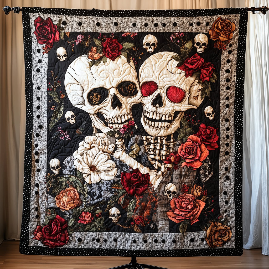 Happy Skull Couple Quilted Blanket printed blanket