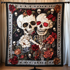 Happy Skull Couple Quilted Blanket printed blanket