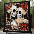 Happy Skull Couple Quilted Blanket printed blanket