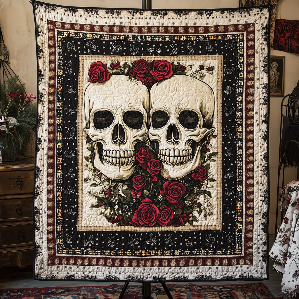 Happy Skull Couple Quilted Blanket printed blanket