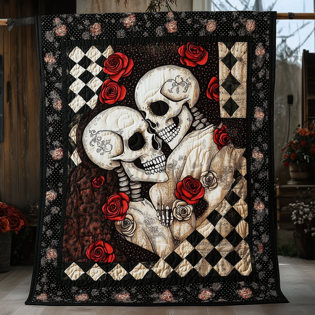 Happy Skull Couple Quilted Blanket printed blanket