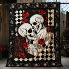 Happy Skull Couple Quilted Blanket printed blanket