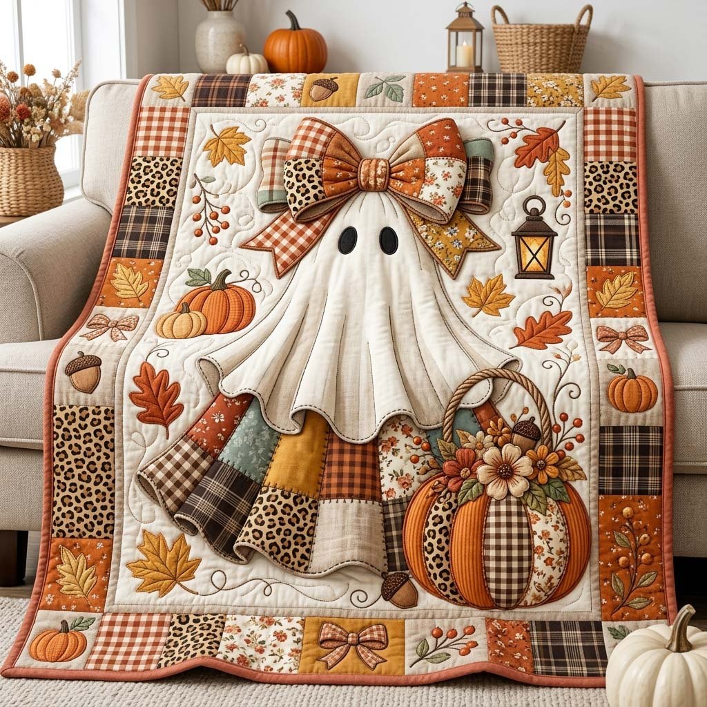 Harvest Bow Ghost Quilted Blanket printed blanket
