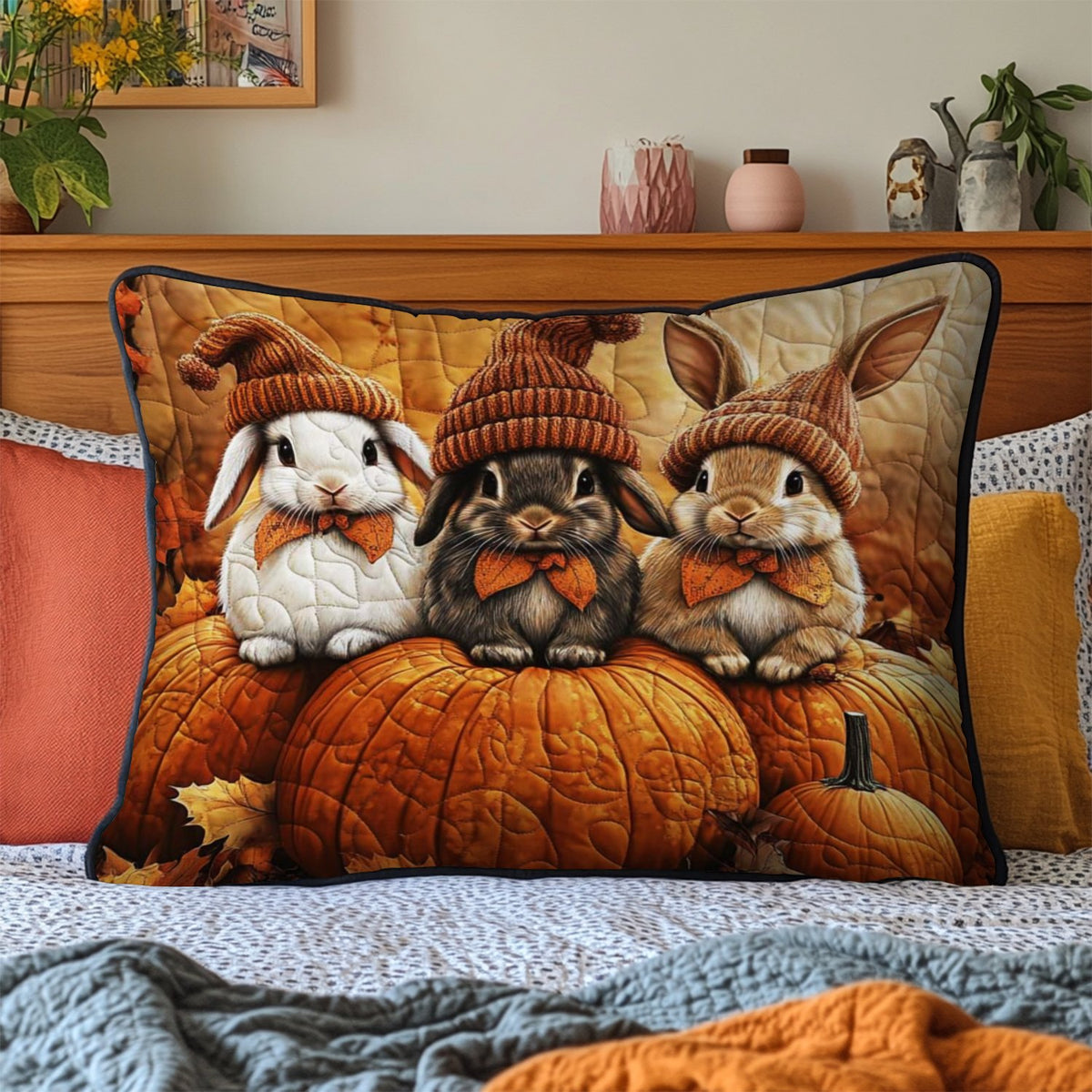 Harvest Bunny Time Quilted Bedding Cushion Cover printed cushion cover