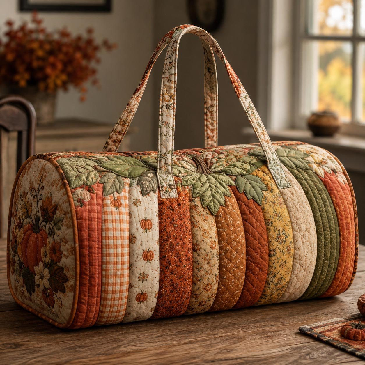 Harvest Pumpkin Quilted Duffle Bag printed quilted duffle bag