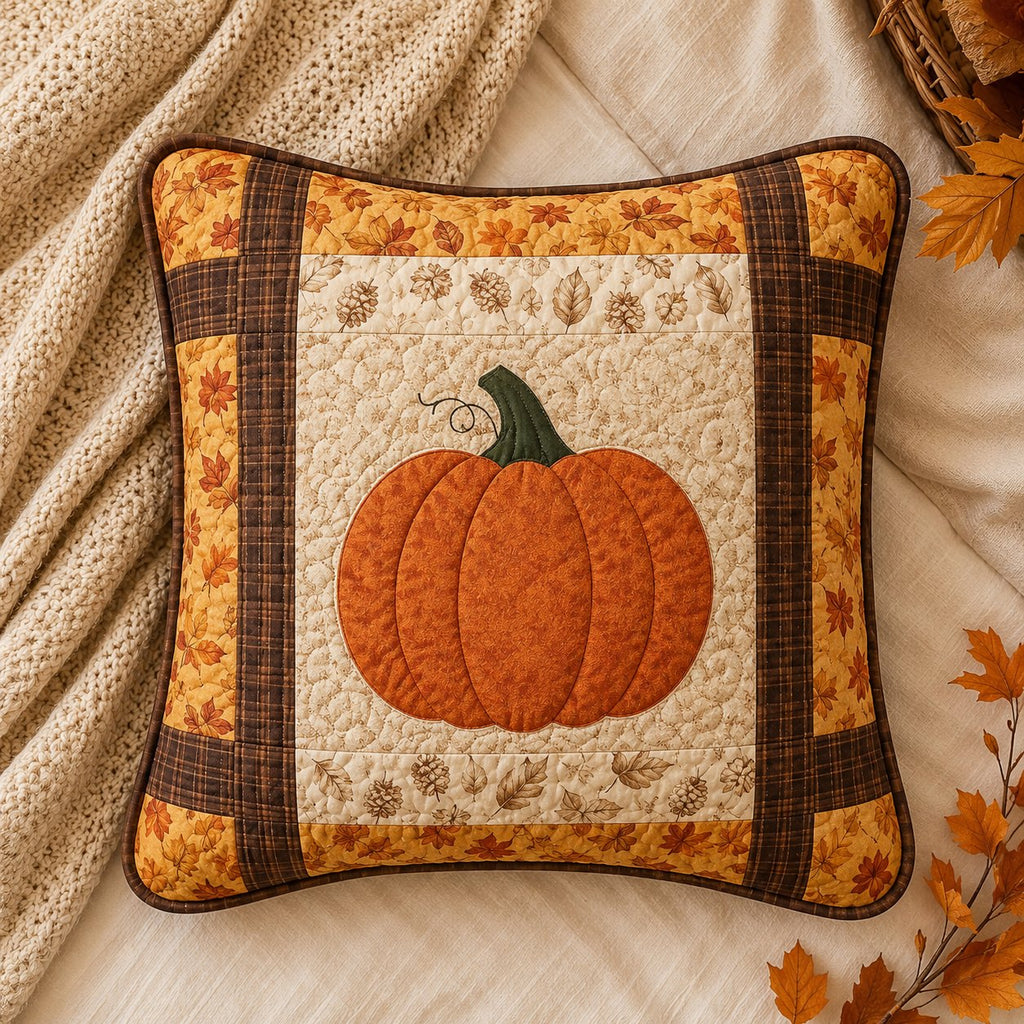 Harvest Pumpkin Quilted Pillow Case printed quilted cushion cover