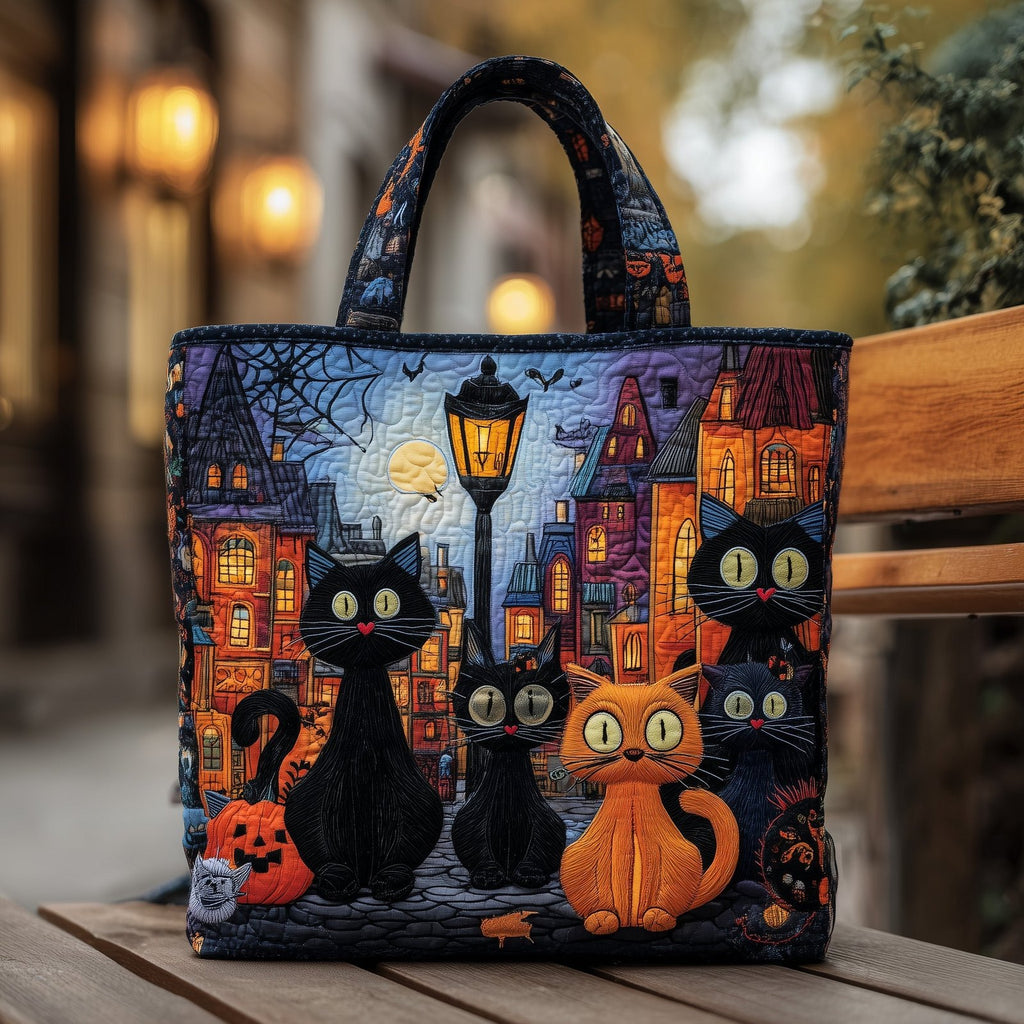 Haunted Cat Quilted Tote Bag printed tote bag