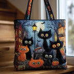 Haunted Cat Quilted Tote Bag printed tote bag