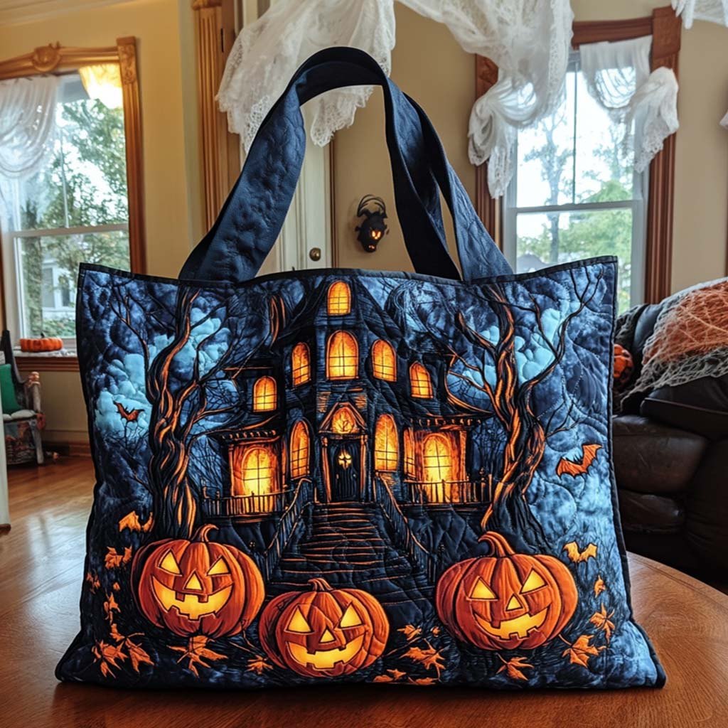 Haunted Glow Quilted Tote Bag printed tote bag
