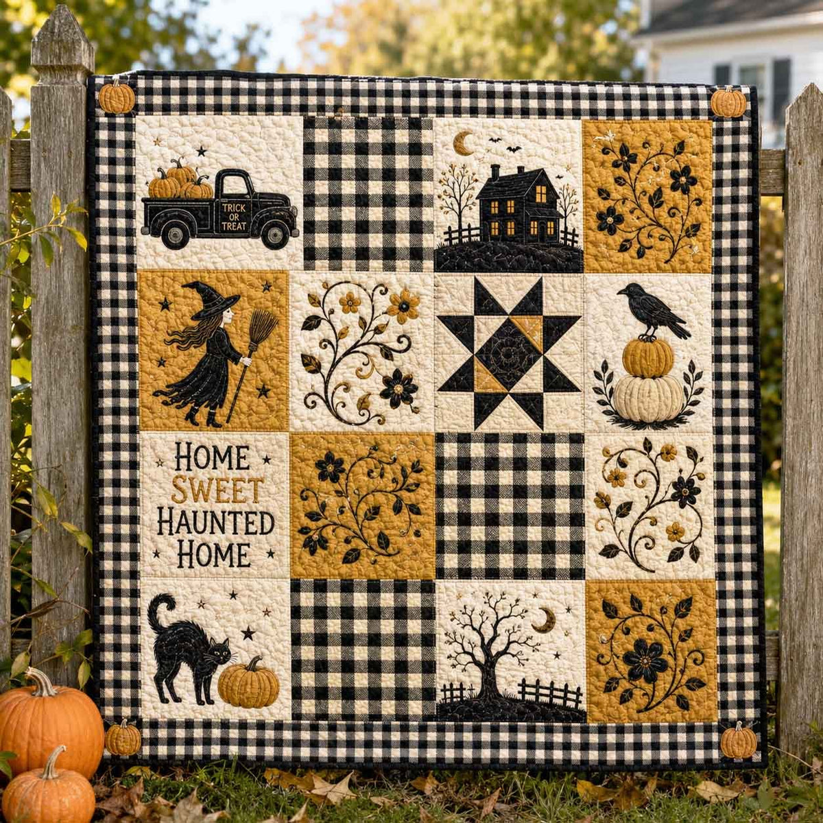 Haunted Grid Quilted Blanket printed blanket