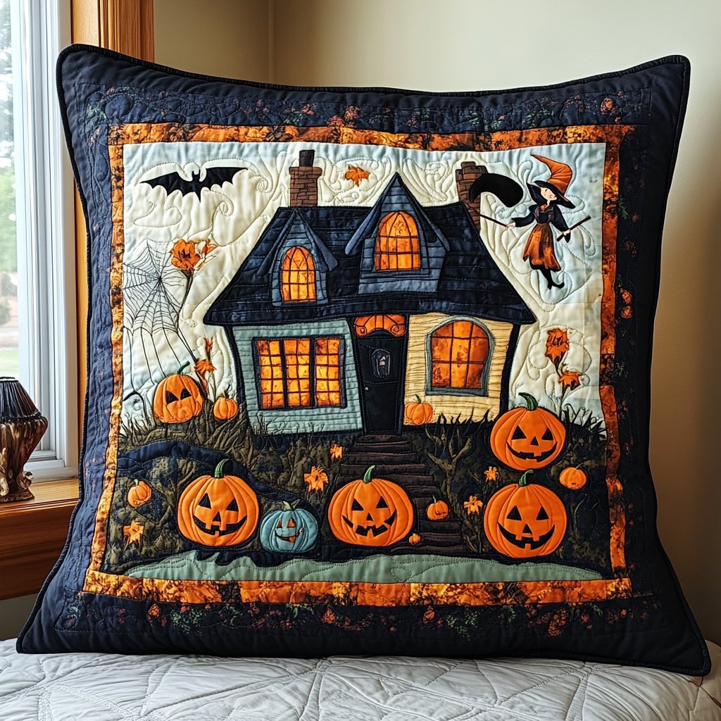 Haunted House Halloween Quilted Cushion Cover printed cushion cover