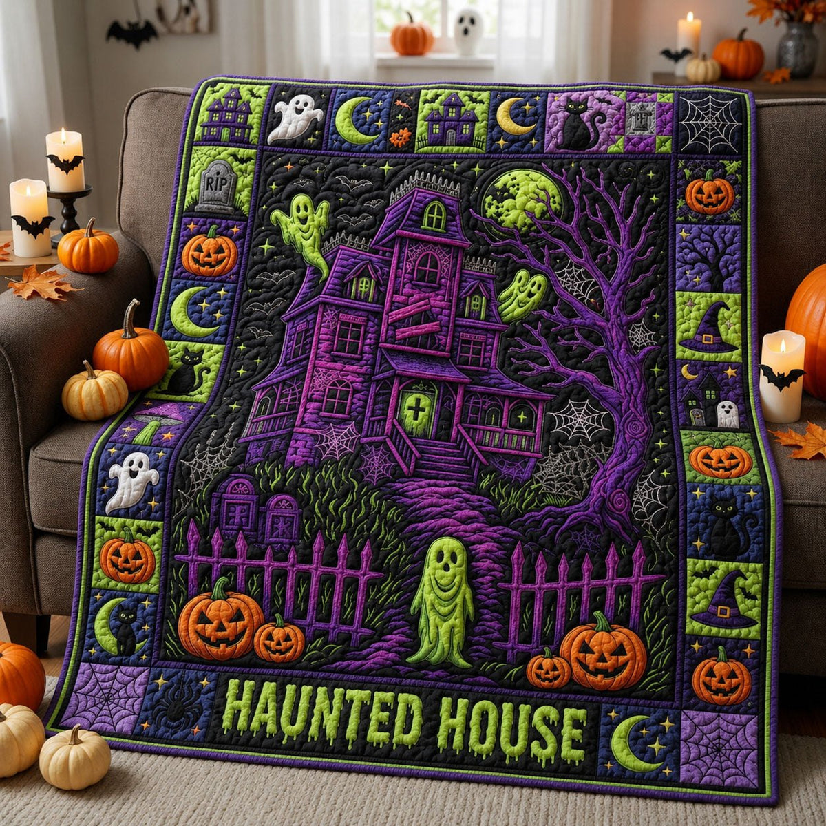 Haunted House Quilted Blanket printed blanket