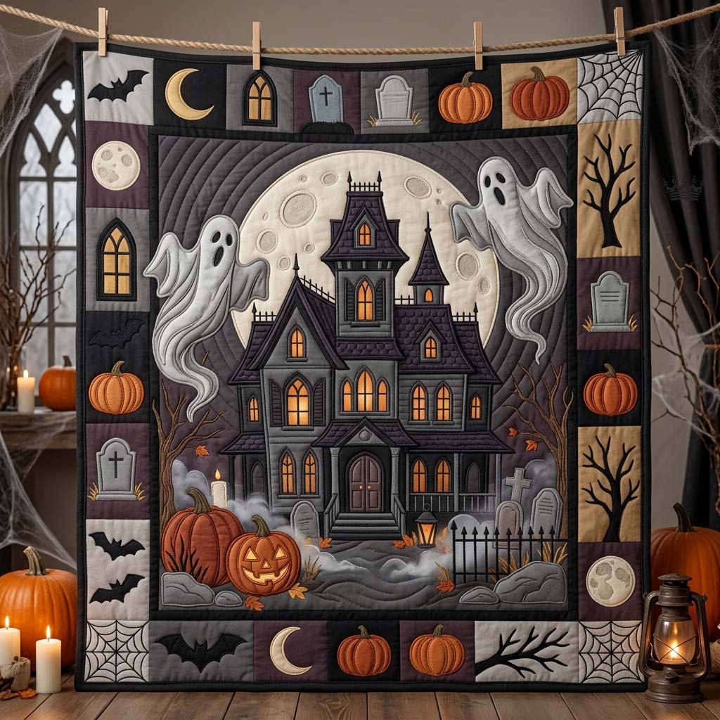 Haunted Moon Manor Quilted Blanket printed blanket