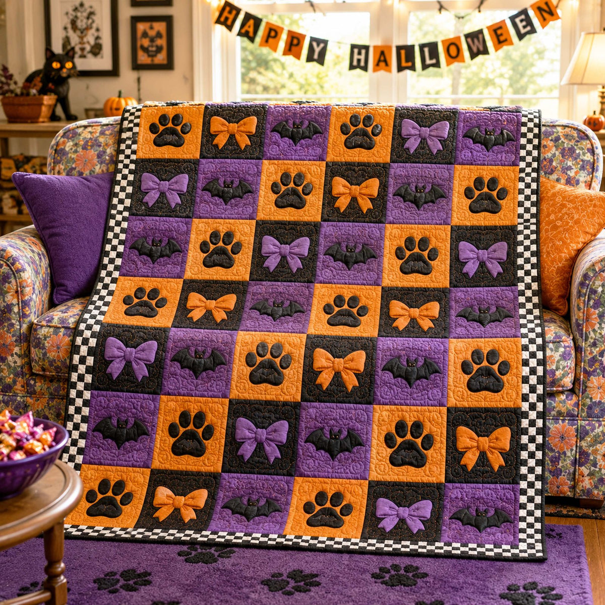 Haunted Paws Quilted Blanket printed blanket