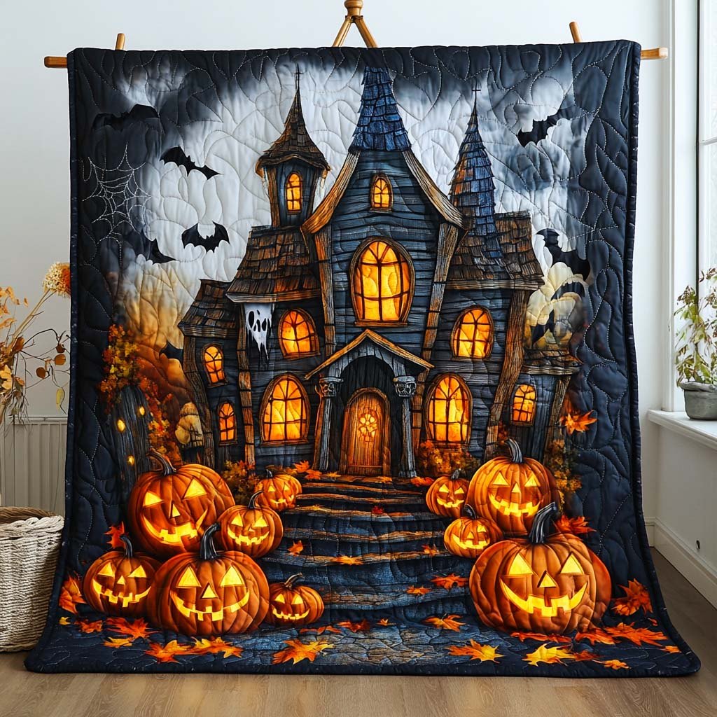 Haunted Pumpkin Manor Quilted Blanket printed blanket