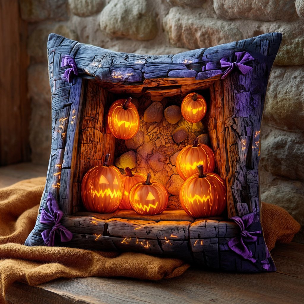 Haunted Pumpkin Pit Quilted Cushion Cover printed cushion cover
