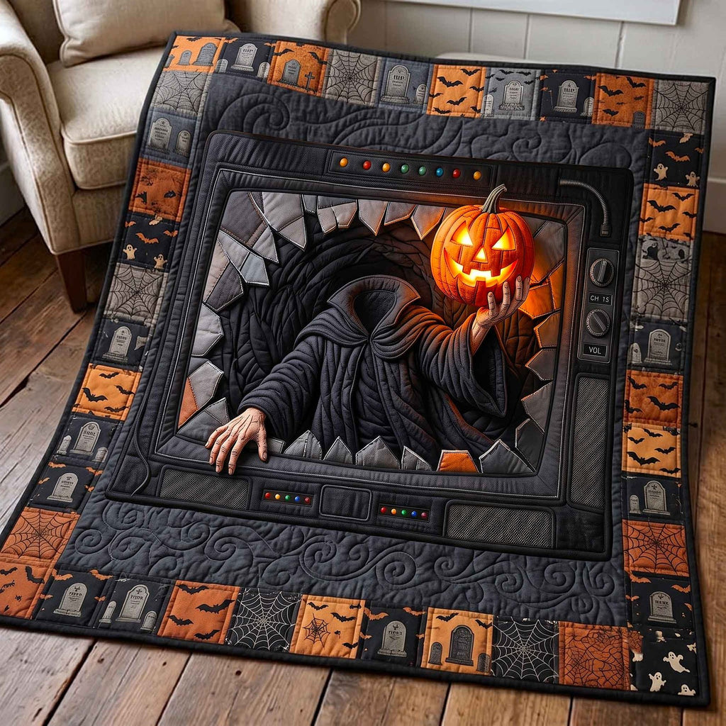 Haunted Pumpkin Quilted Blanket printed blanket