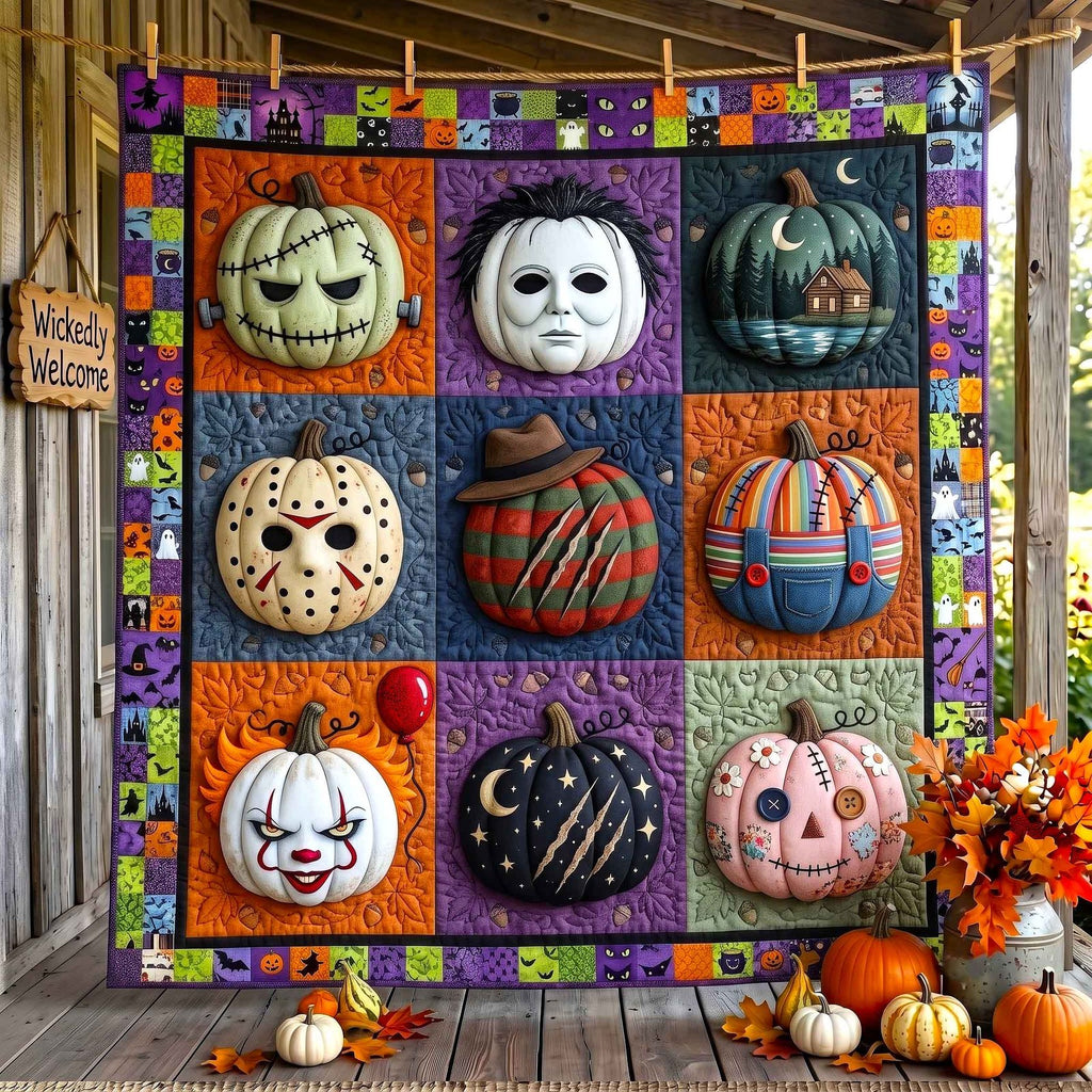 Haunted Pumpkin Quilted Blanket printed blanket
