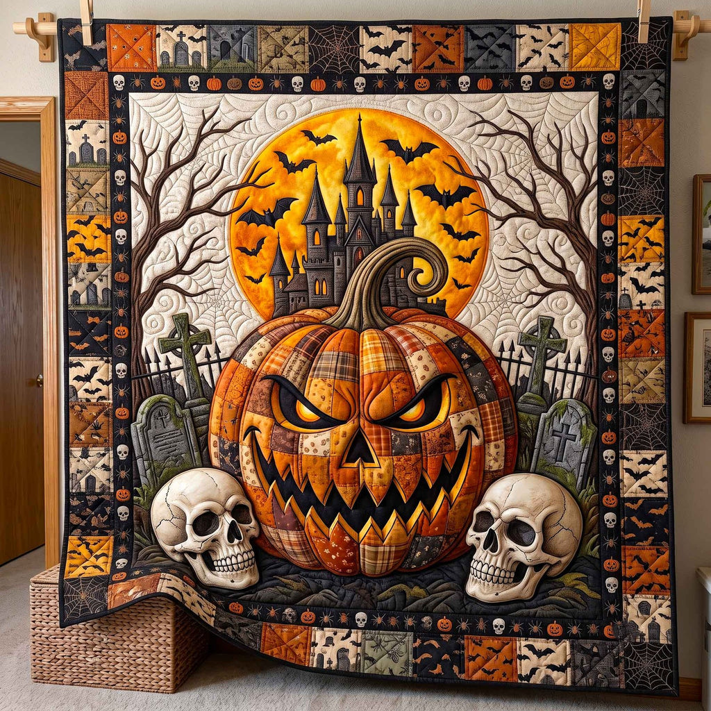 Haunted Pumpkin Quilted Blanket printed blanket