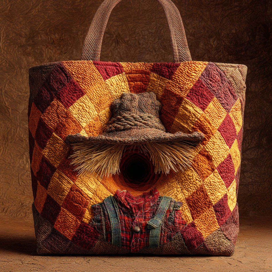 Haunted Scarecrow Quilted Tote Bag printed tote bag