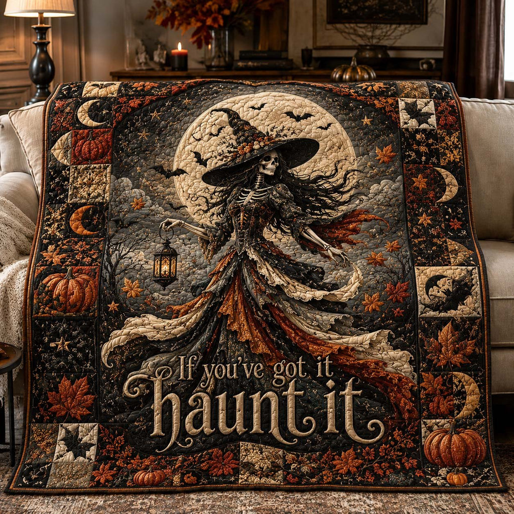 Haunted Skeleton Witch Quilted Blanket printed blanket