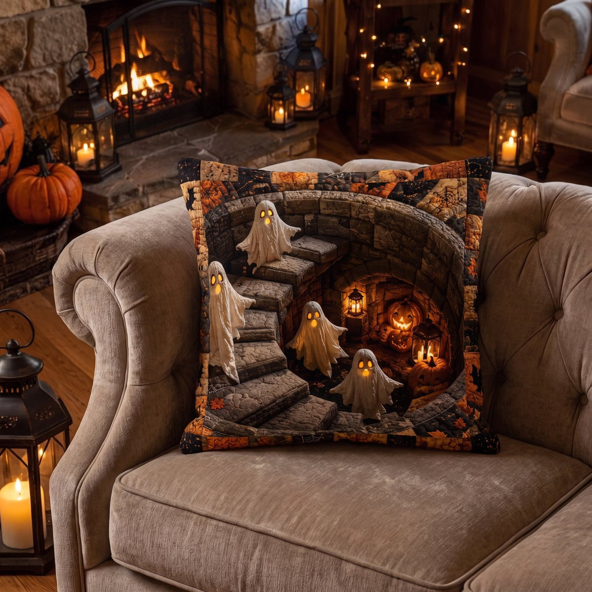 Haunted Stairway Quilted Cushion Cover printed cushion cover