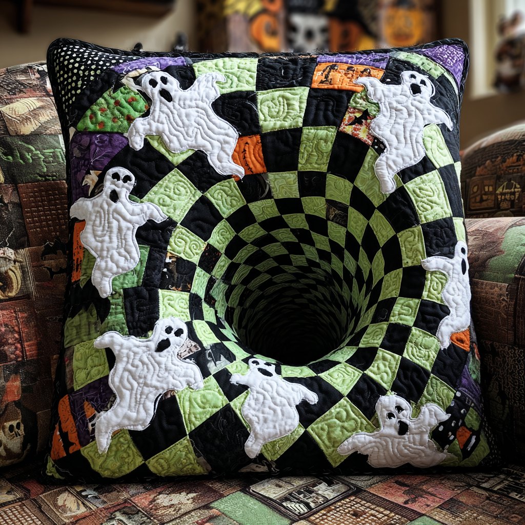 Haunted Whirl Quilted Cushion Cover printed cushion cover