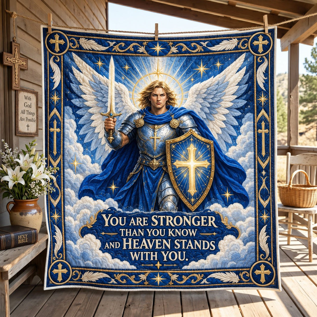 Heaven Stands With You Quilted Blanket printed blanket